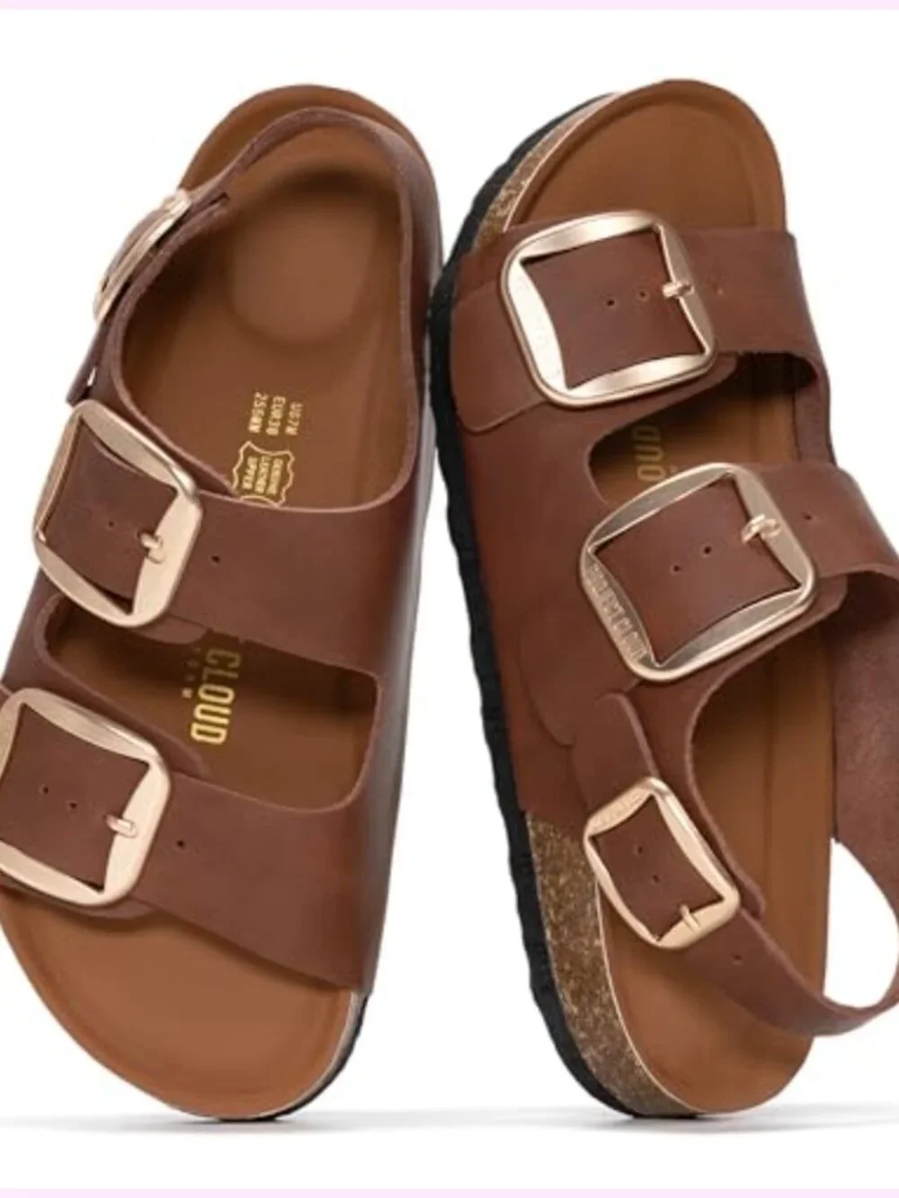 Genuine Leather Ankle Strap Flatform Sandals - Lightweight Non Slip Memory Foam